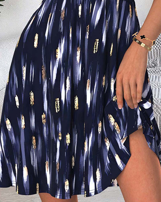Kleid U-Ausschnitt Ärmellos Tailliert Streifen