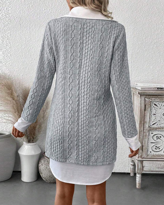 Kleid Hemdkragen Fake Zweiteilig Gestrickt