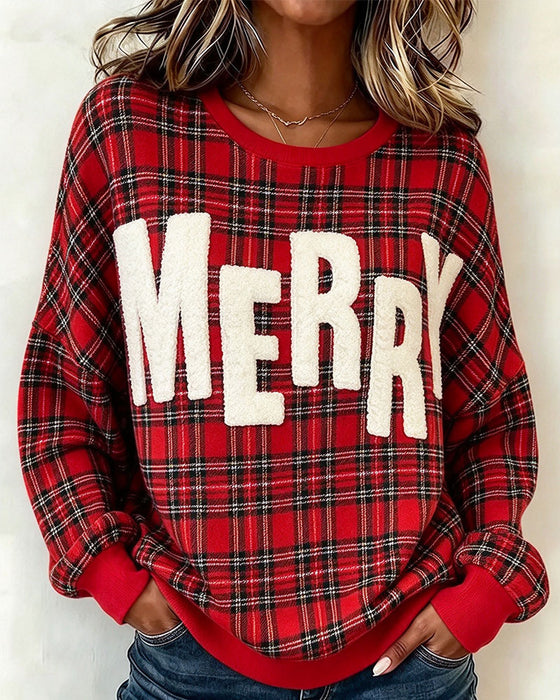 Sweatshirt Kariert Buchstabe Rundhals
