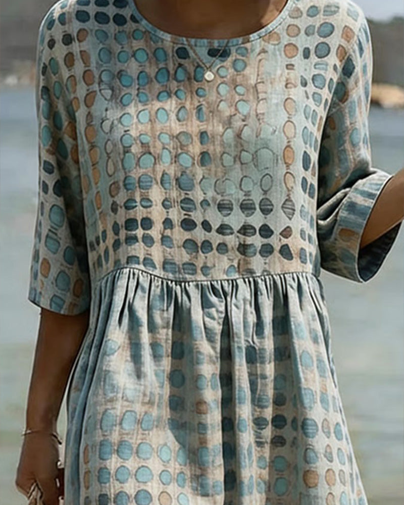 Kleid Tupfen Rundhalsausschnitt Print Halbarm