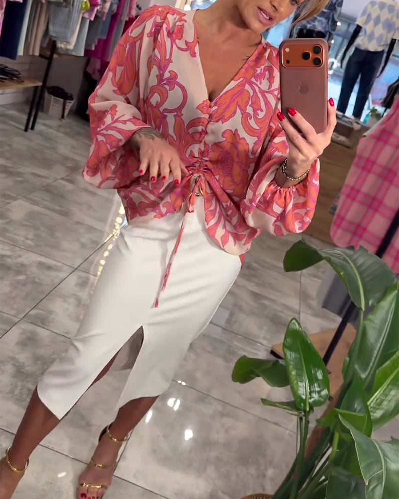 Bluse V-Ausschnitt Binden Elegant