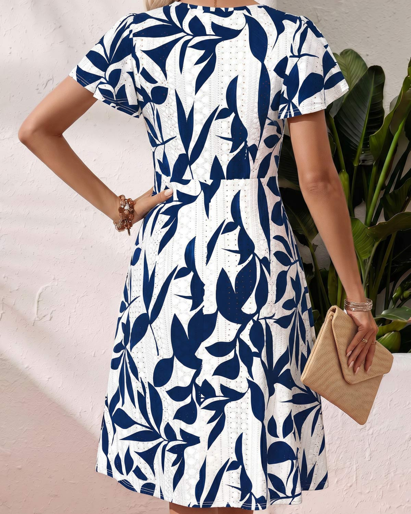 Kleid Quadratischer Ausschnitt Blumenprint Kurzarm