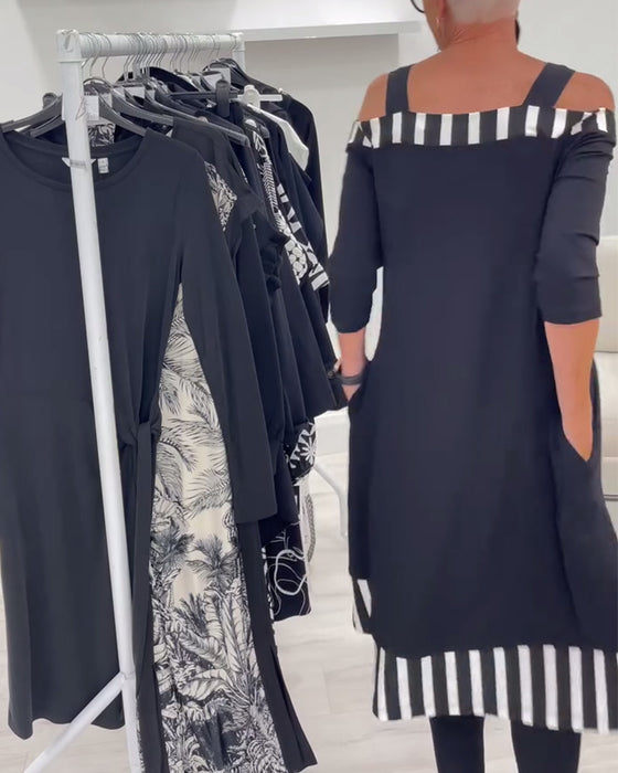 Kleid Off-Shoulder Unregelmäßig Lockere Druck