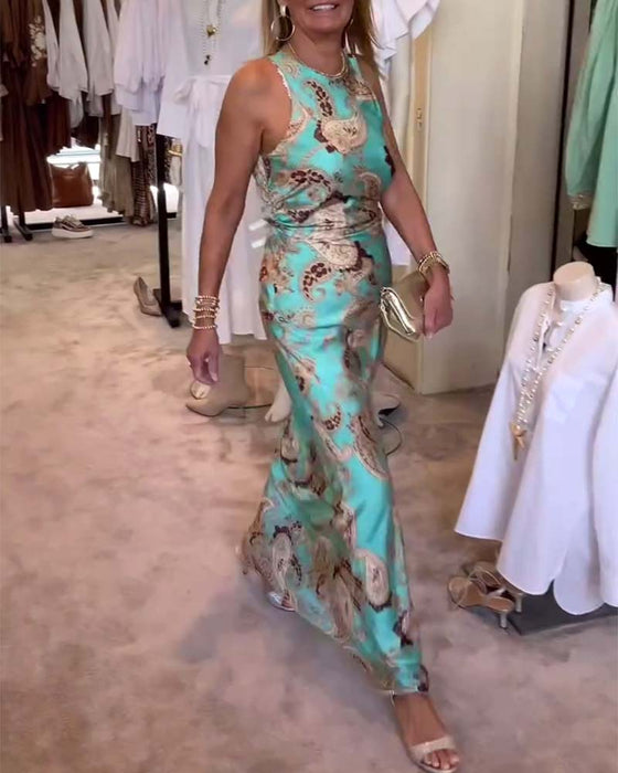 Ärmelloses Kleid Mit Paisleymuster An Der Taille