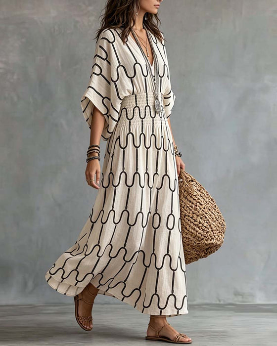 Kleid V-Ausschnitt Geometrisches Muster A-Linie