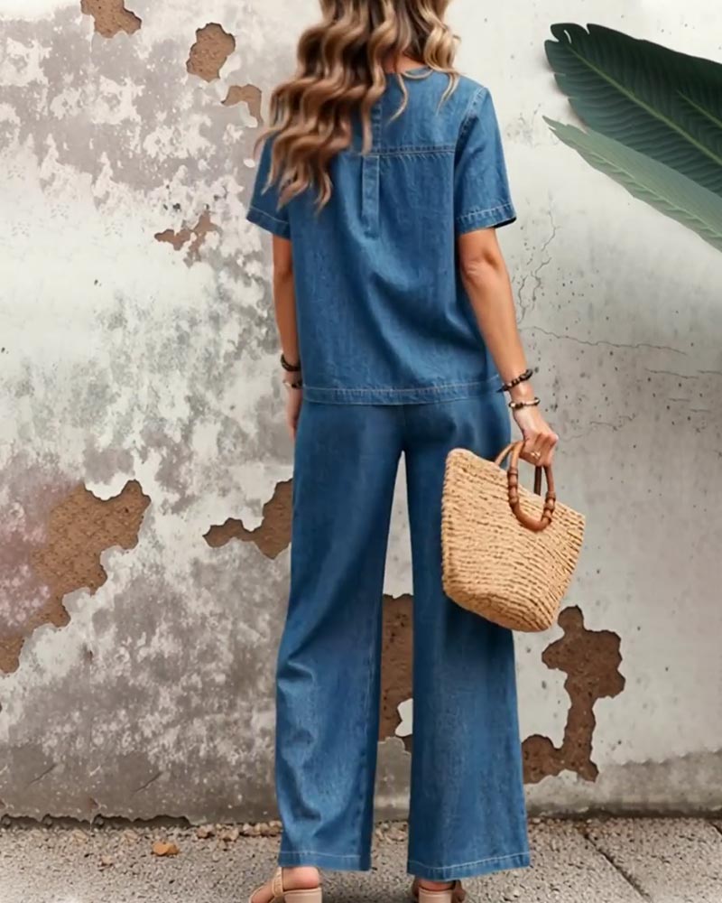 Set Mode Seite Knopf Denim