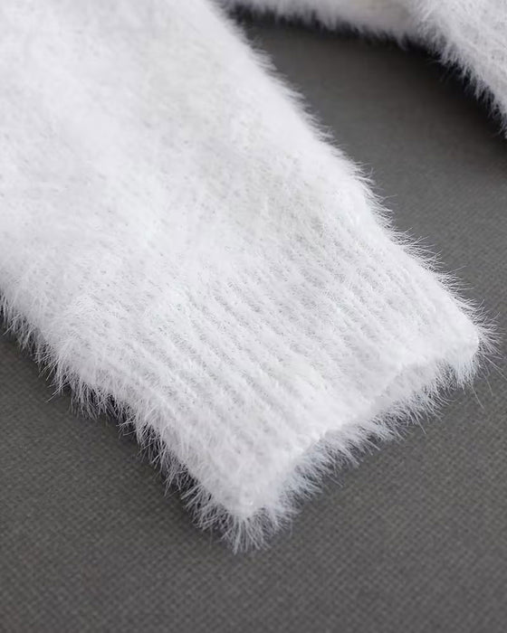 Pullover Kettendetail Off-The-Shoulder Flauschig