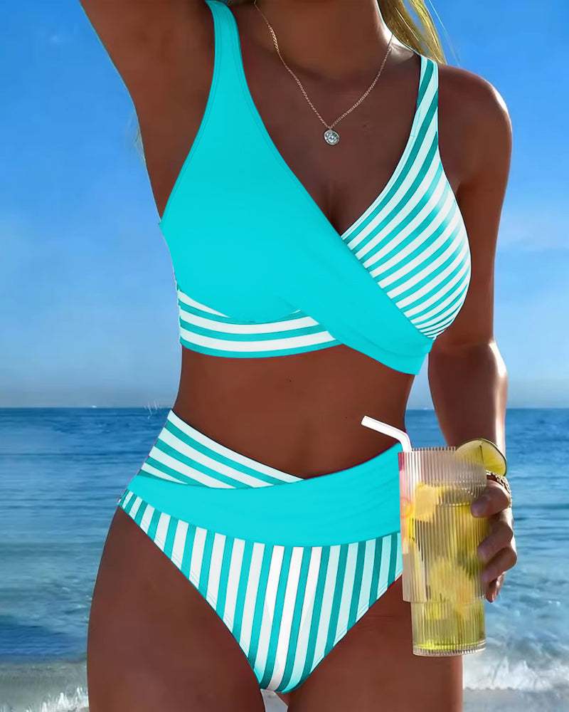 Bikini Gekreuzte Streifen Bedruckt