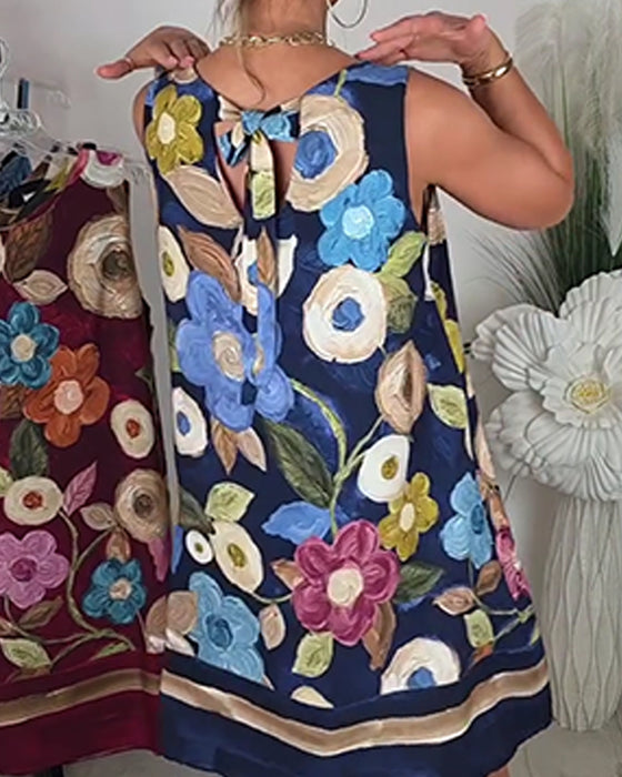 Kleid Ölgemälde Blumig Ärmellos Gerade