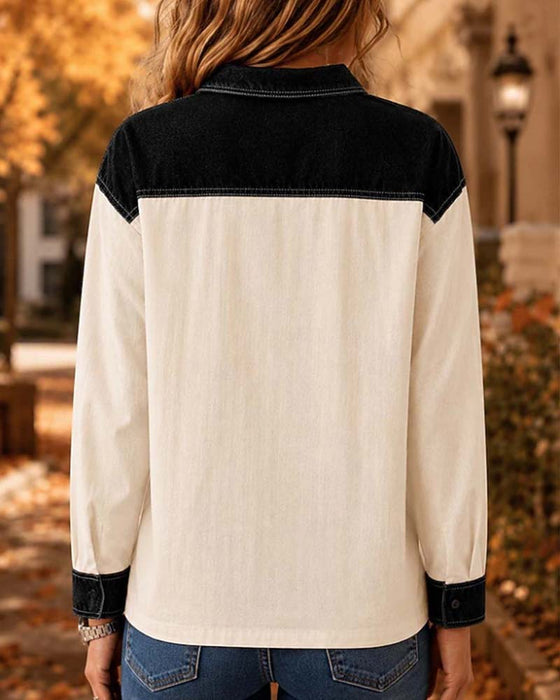 Bluse Farbblock Reverskragen
