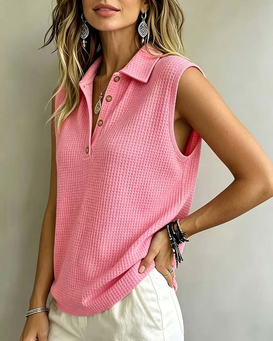 Tank Top Ärmellos Polo Kragen Waffel