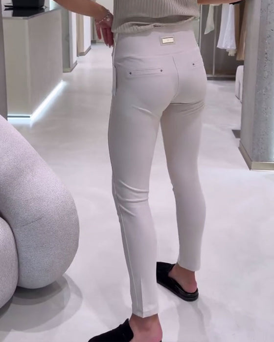 Hose Hohe Taille Seitenknopf Stretch