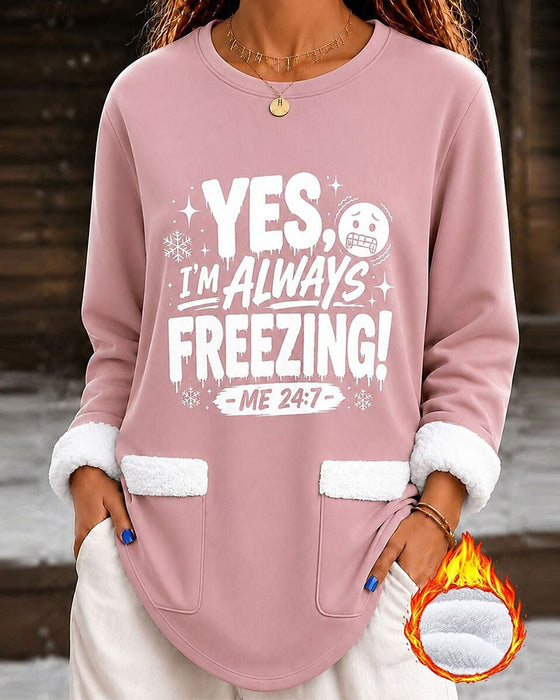 Hoodie Buchstabenprint Rundhalsausschnitt Fleece Pullover