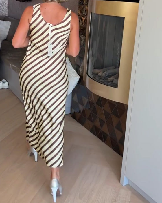 Kleid Ärmellos Streifen Etui Maxi