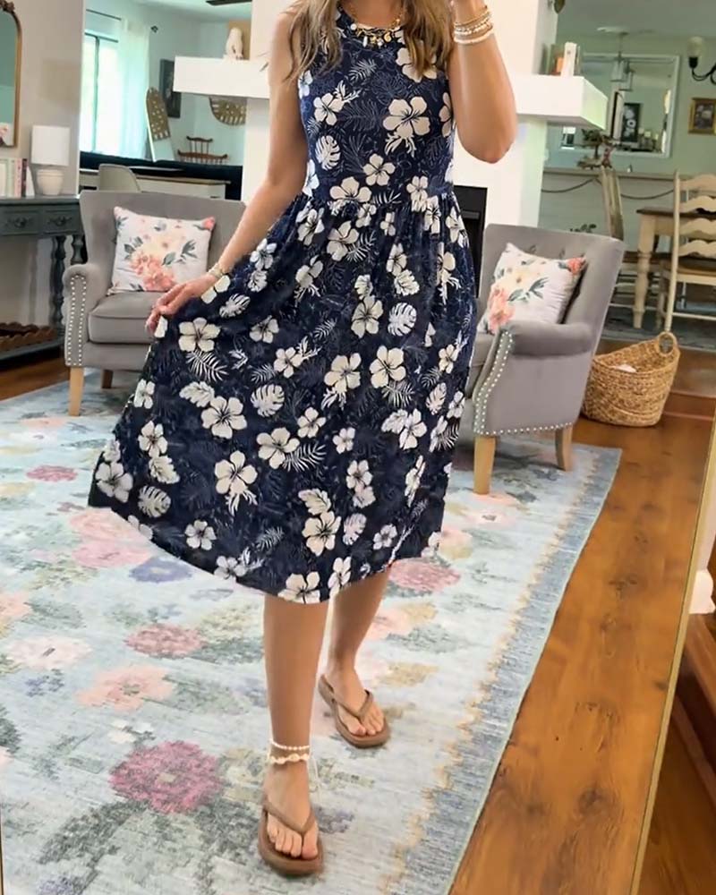 Kleid Gestreift Ärmellos Voll Rock