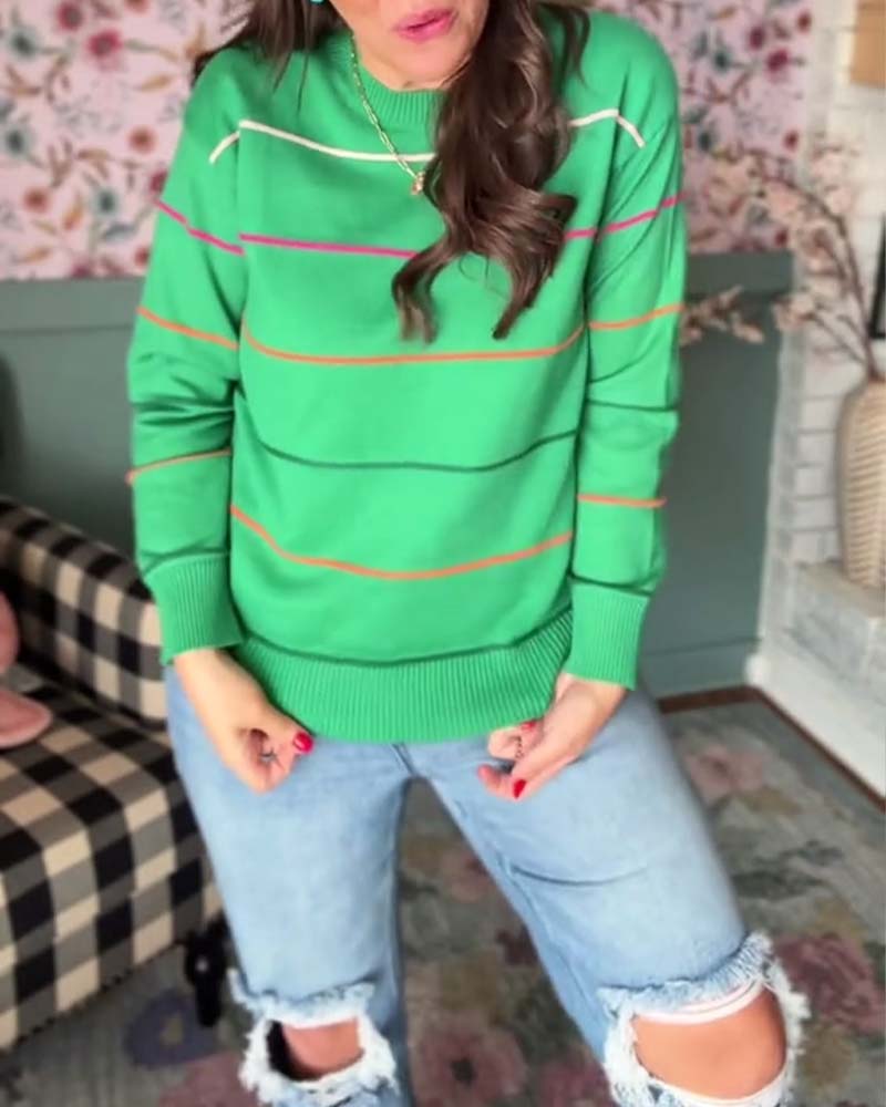 Pullover, lässig, Rundhalsausschnitt, gestreift