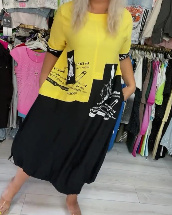 Kleid Rundhals Farbblock T-Shirt