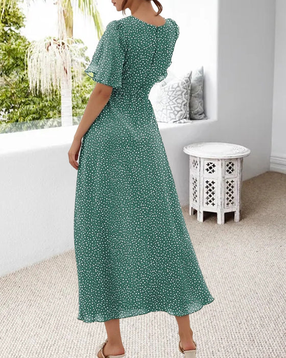 Kleid V-Ausschnitt Rüschensaum Punkte