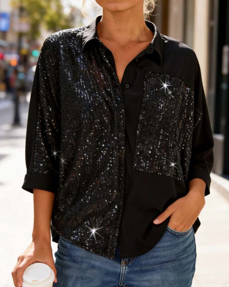 Stilvolles einfarbiges Hemd mit Patchwork-Revers