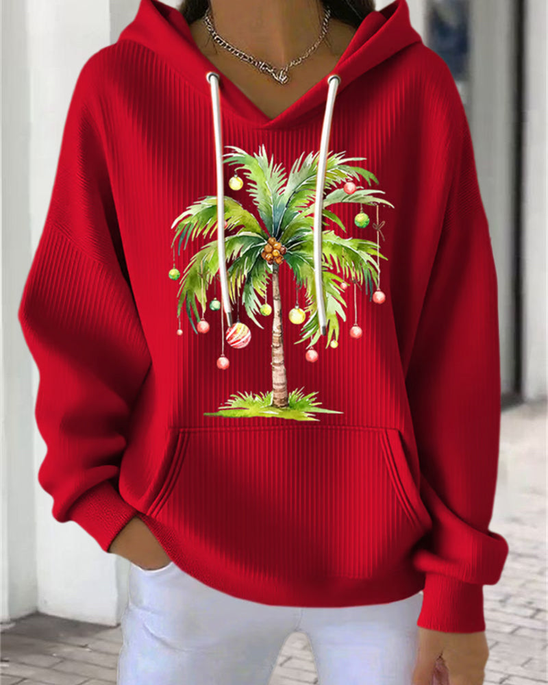 Sweatshirt Mit Kapuze Casual Palmen Druck