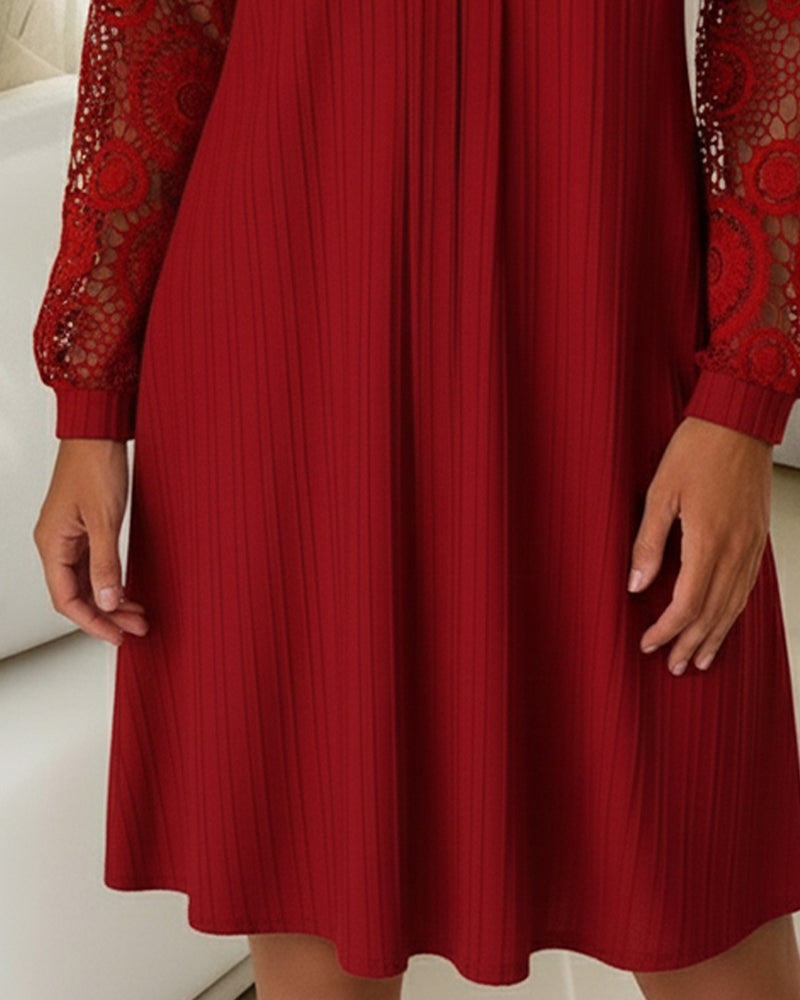 Kleid Spitze Patchwork V-Ausschnitt