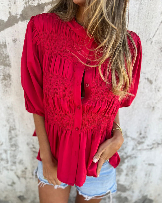 Bluse Casual Mode Kurzarm Einfarbig