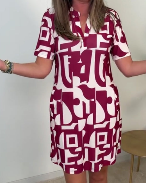 Kleid Geometrischer Druck Kurzarm Mini