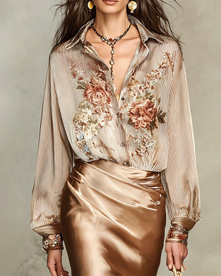 Bluse Revers Blumig Streifen