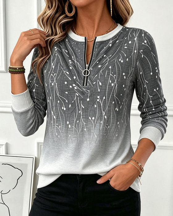 Sweatshirt Rundhals Reißverschluss Ombre