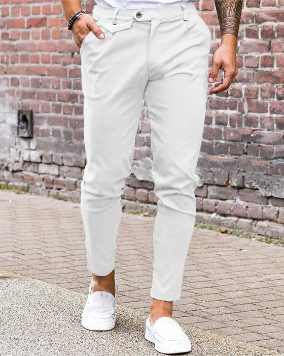 Hose Uni Farbe Knopf Vorne Slim Fit Lässig