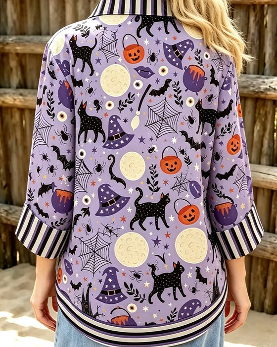 Bluse Revers Knopf Streifen Halloween