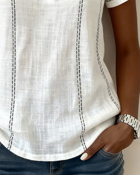 Bluse Kleiner Quadratischer Ausschnitt Uni Knopf
