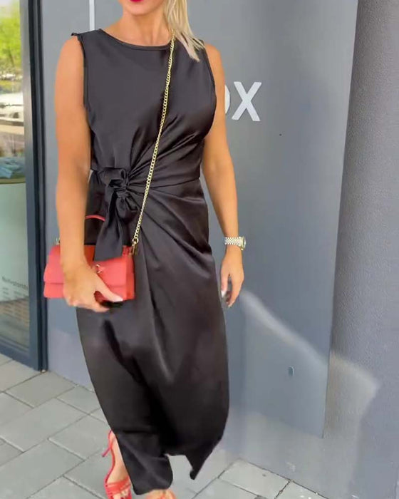 Kleid Ärmellos Figurbetonte Taille Uni