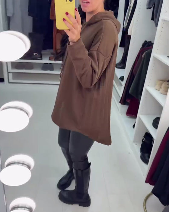 Unregelmäßige weite Uni-Langarm-Hoodie