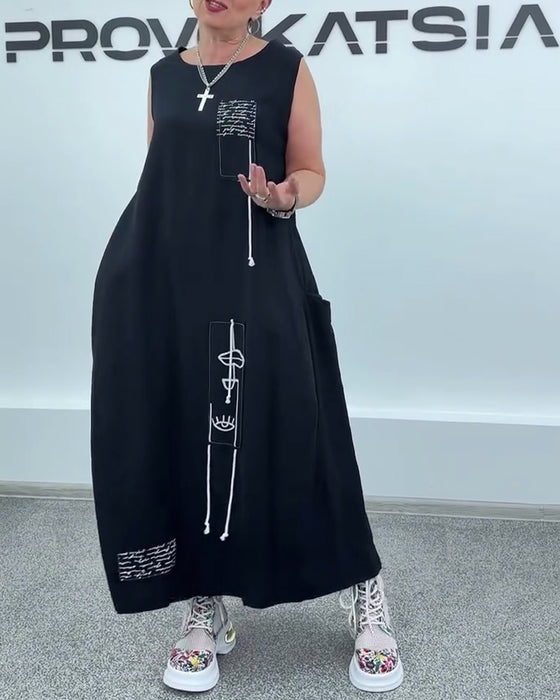 Kleid Ärmellos Oversized Buchstabenprint