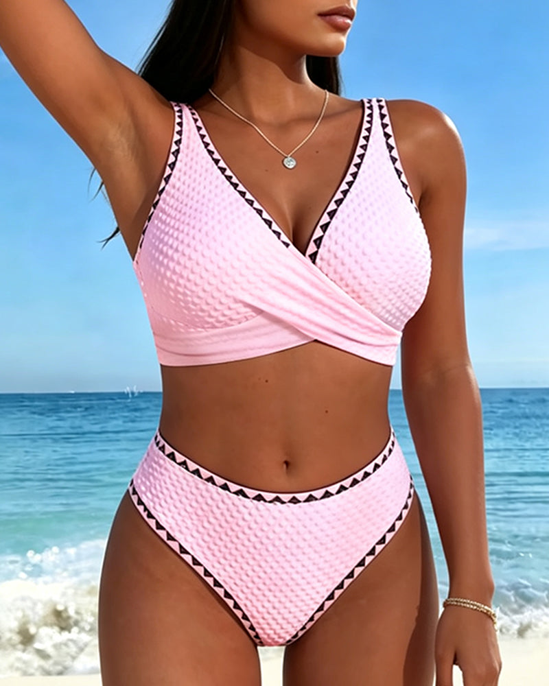 Bikini Kontrastfarbe V-Ausschnitt Schlitz