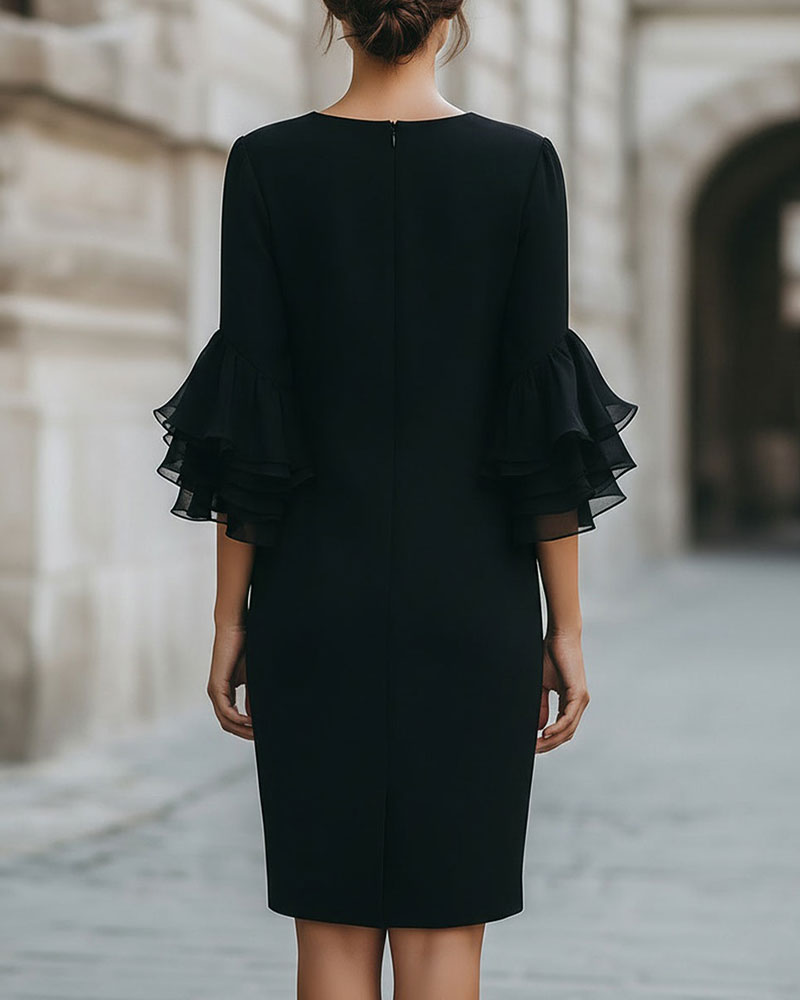 Kleid Geschichtet Ausgestellt Ärmel Slim