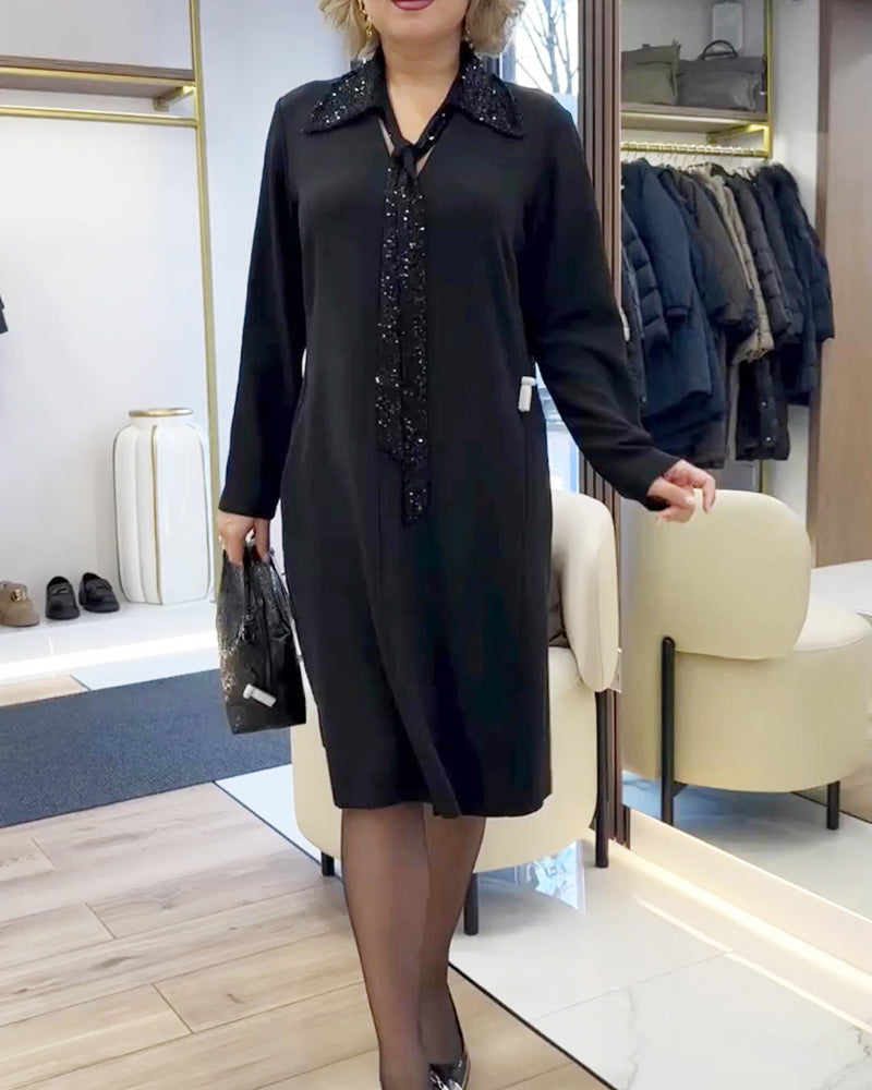 Kleid Langarm mit Kragen aus Patchwork