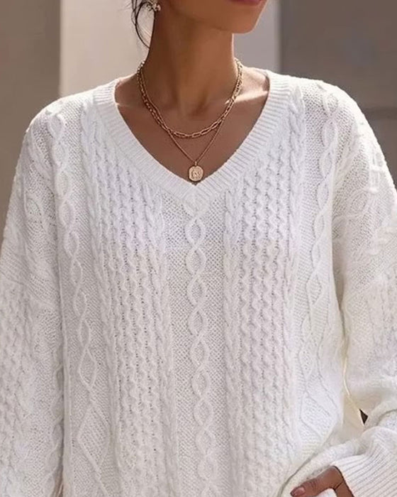 Pullover V-Ausschnitt Stilvoll Uni Locker Gestrickt