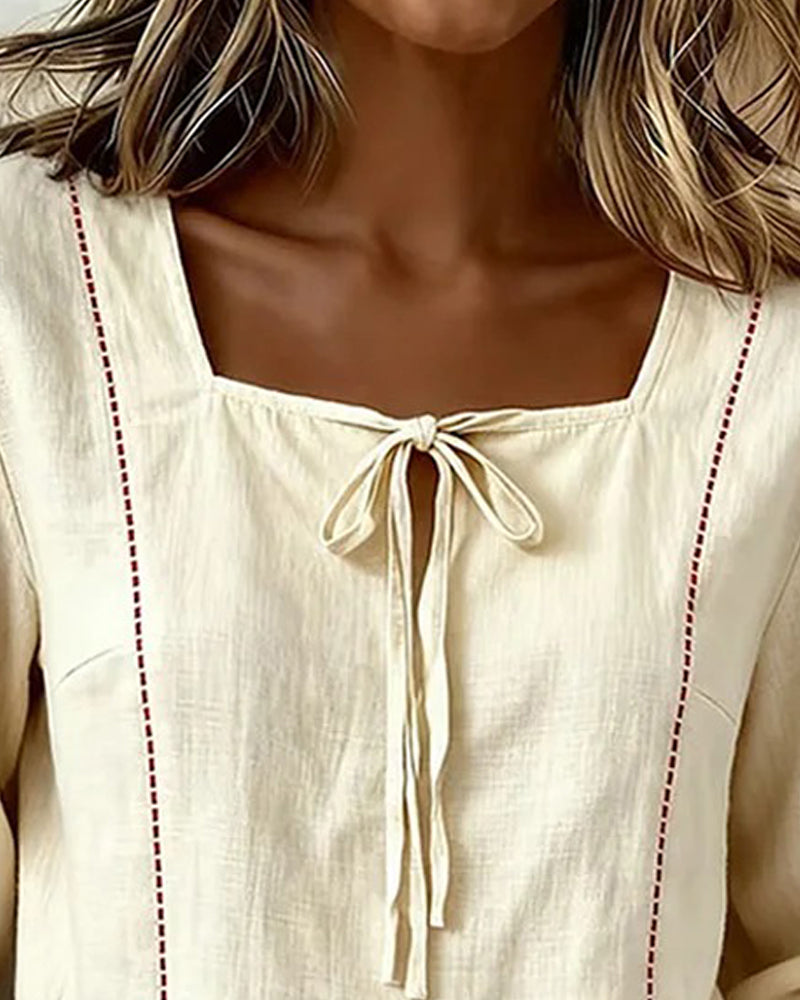 Bluse Quadratischer Ausschnitt Binden Vorne Loose Fit