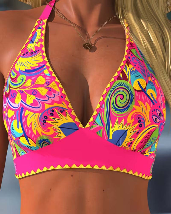 Bikini Kontrastmuster Halterneck