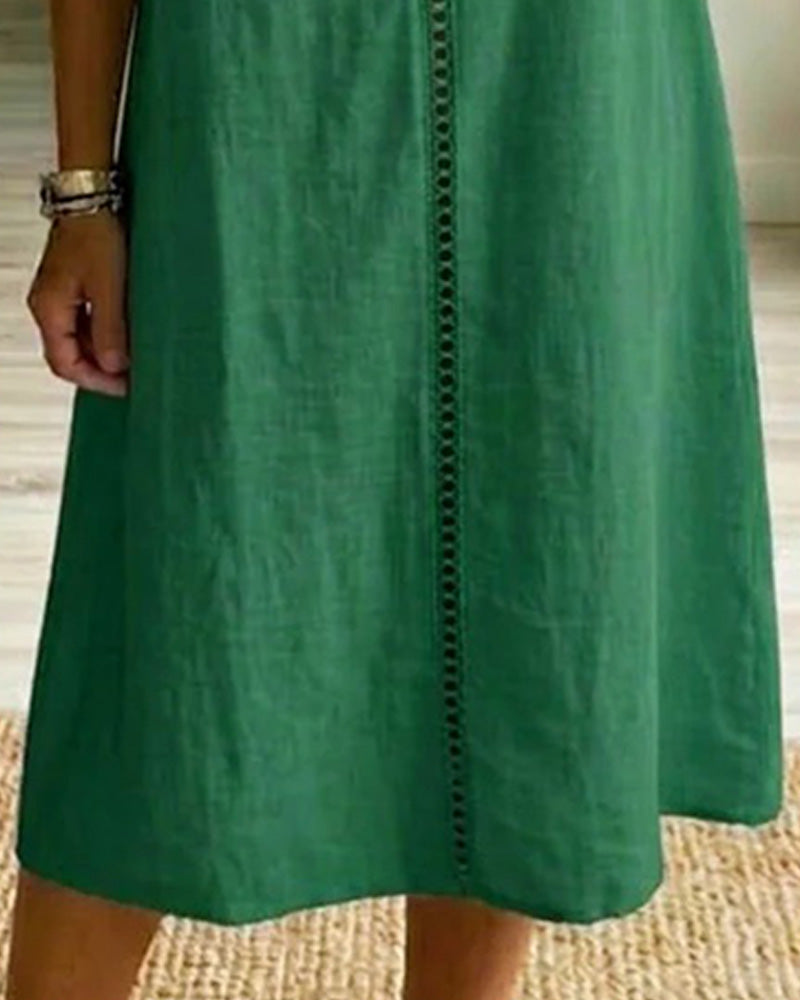 Kleid Durchbrochen Paneelliert Gerade Baumwolle Und Leinen