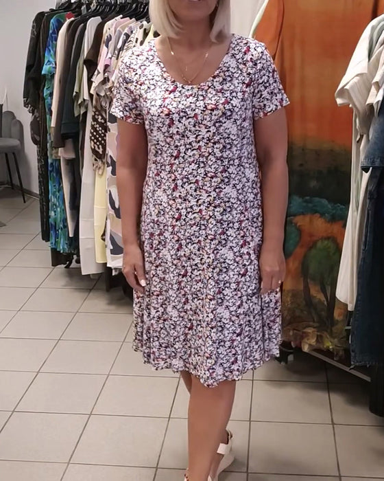kleid runder hals blumenmuster kurzer ärmel