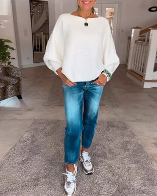 Pullover mit Laternenärmeln und fester Farbe