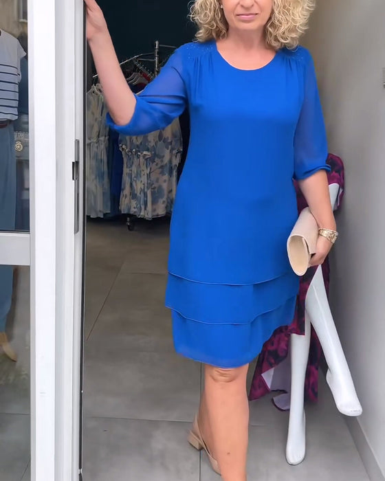 Kleid Halbärmel Rundhals Doppellag Gestuft