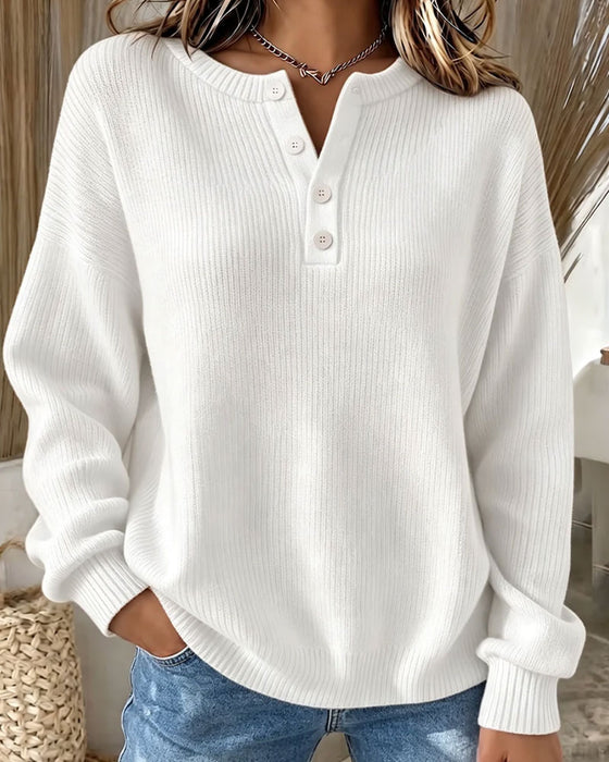 Pullover Einfarbig Knopf Lässig