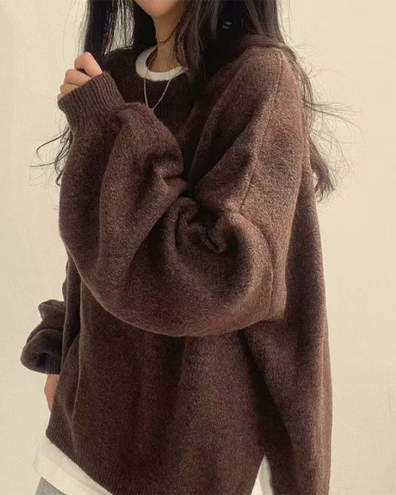 Pullover Rundhals Seite Schlitz
