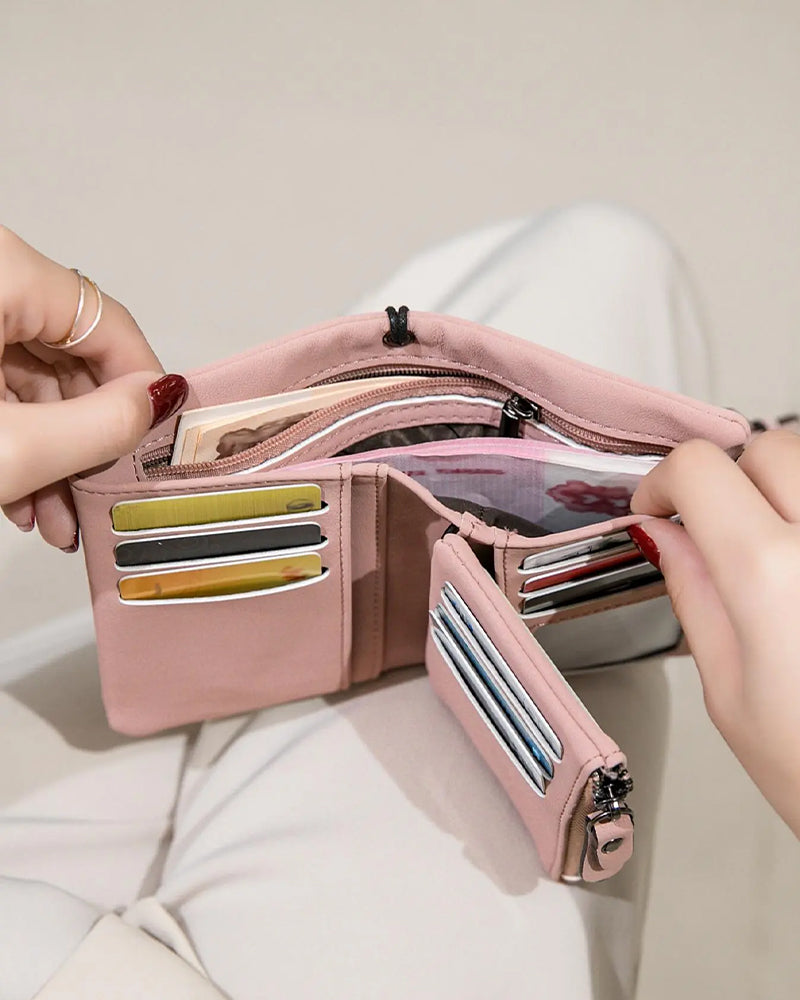 Damen Elegante Minimalistische Kurze Geldbörse Mit Handgelenkschlaufe, Lässige Vielseitige Reißverschluss Kartenhalter Geldbörse, Trendige Geldbörse Für Den Täglichen Gebrauch