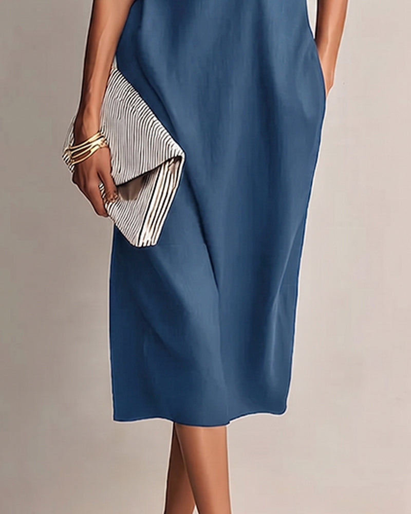 Kleid Unifarben Reverskragen Casual