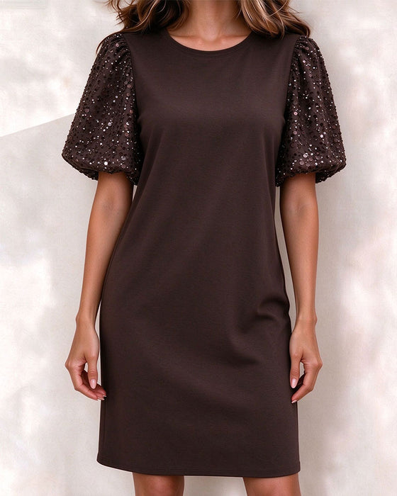Kleid Puff Paillettenärm A-Linie